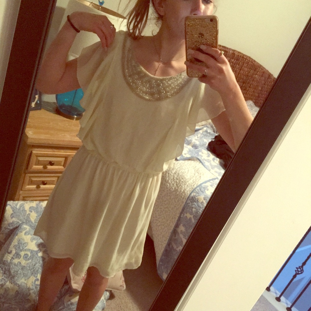 White polyester bedazzled dress